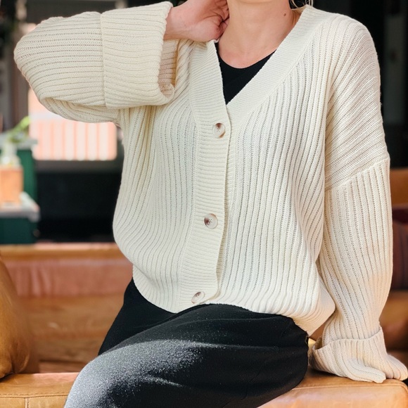 Nasty Gal Sweaters - Nasty Gal collection loose fit cream knitted dropped shoulder cardigan sweater